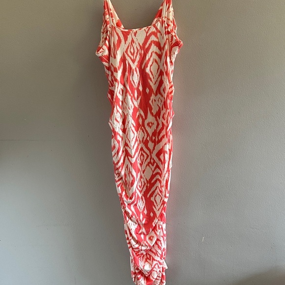 Tart Vibrant Coral and White Patterned Midi Dress - Picture 4 of 6